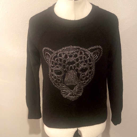 H&M Sequin Cougar Lion Face Sweater - Picture 1 of 8